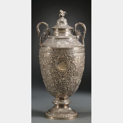 Large Chinese Export Silver Trophy Urn