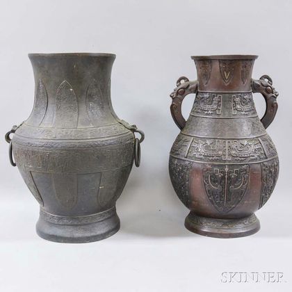 Two Archaistic Bronze Hu Vessels