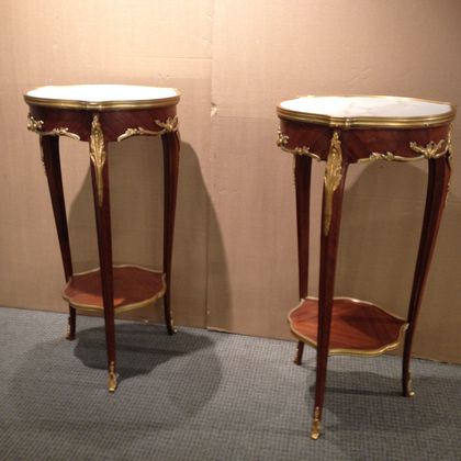 Pair of Louis XV-style Dore Bronze-mounted Marble-top Tables