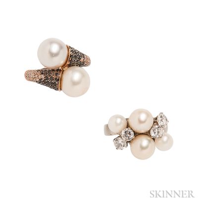 Two Cultured Pearl Rings
