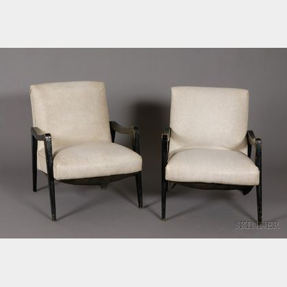 Pair of Mid-century Modern Upholstered Painted Wood Armchairs