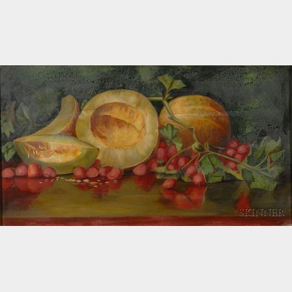 American School, 19th Century Still Life of Melons and Strawberries.