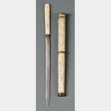Small Ivory Etched Knife in Holder