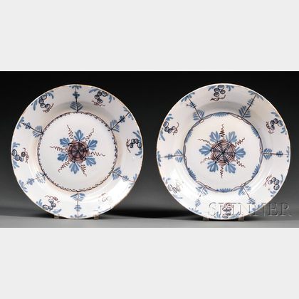 Pair of Delftware Polychrome Decorated Chargers