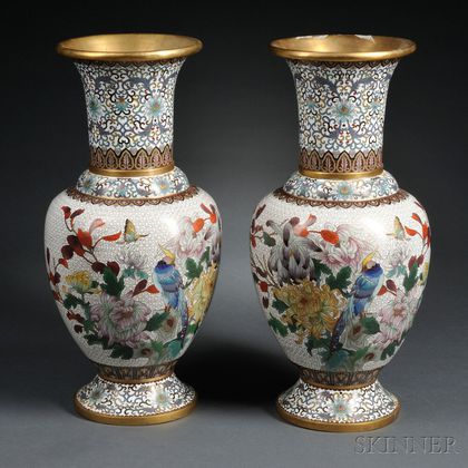 Pair of White Cloisonne Baluster Vases