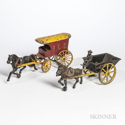 Cast Iron "Coal" Cart and "Ice" Wagon Pull Toys