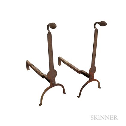 Pair of Wrought Iron Knife-blade Andirons