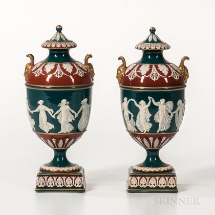 Pair of Wedgwood Victoria Ware Vases and Covers