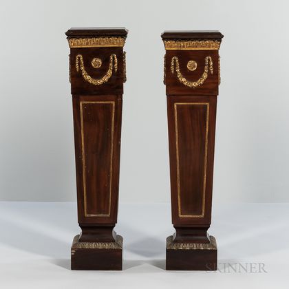 Near Pair of Louis XVI-style Mahogany and Mahogany-veneer Ormolu-mounted Pedestals