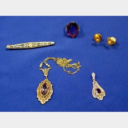 Three Art Deco White Gold Jewelry Items