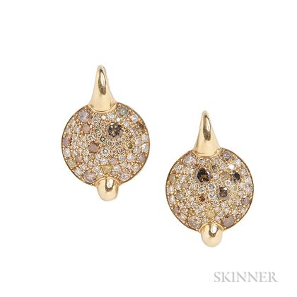 18kt Gold, Diamond, and Colored Diamond Earrings