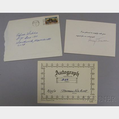 Harry Truman Autographed Card and a Norman Rockwell Autographed Card. 