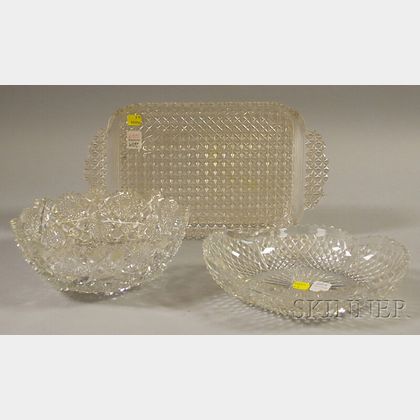 Colorless Cut Glass Ice Cream Tray, Shaped Bowl, and Octagonal Bowl
