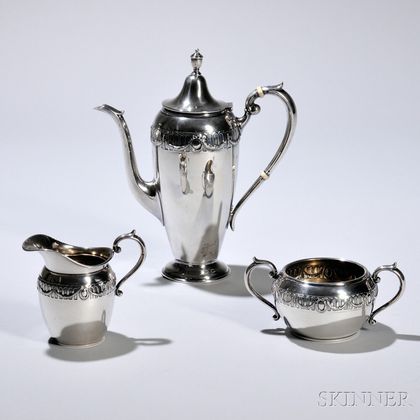 Three-piece Gorham-Durgin Sterling Silver Coffee Service