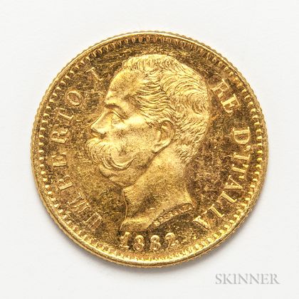 1882-R Italian 20 Lire Gold Coin. Estimate $300-500