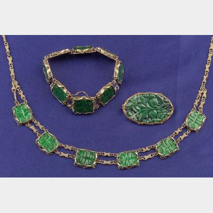 14kt Gold and Nephrite Jade Suite