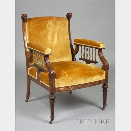 Aesthetic Movement Metal Mounted and Inlaid Rosewood Library Armchair