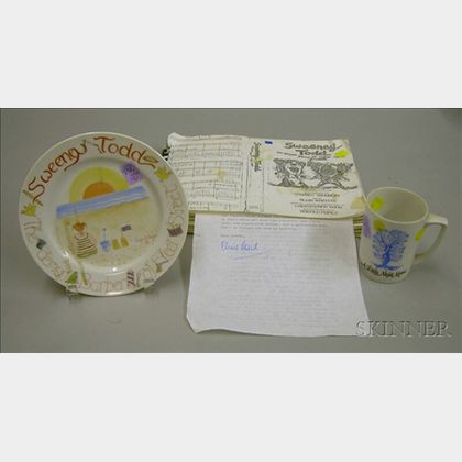 "Sweeney Todd" Decorated Porcelain Plate, a "A Little Night Music" Mug, and the Composer's Annotated Music and Stageplay