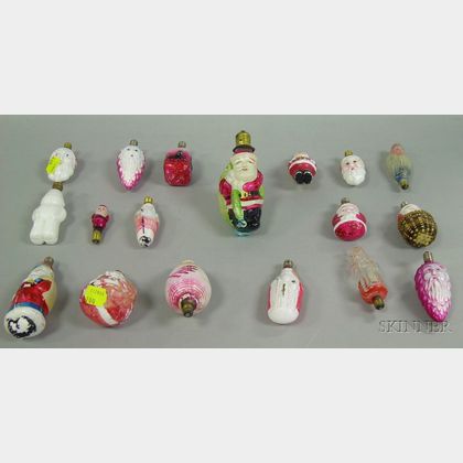 Eighteen Painted Molded Glass Christmas Figural Electric Bulbs. 