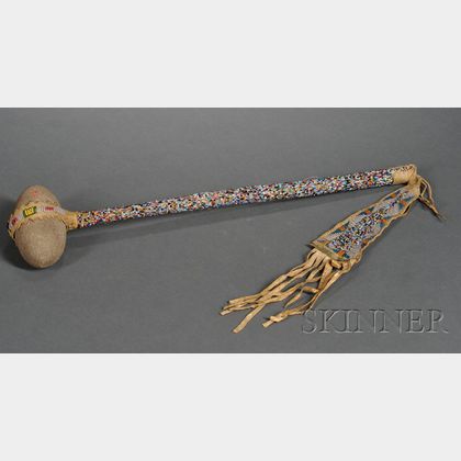 Central Plains Bead Wrapped Wood and Stone Club