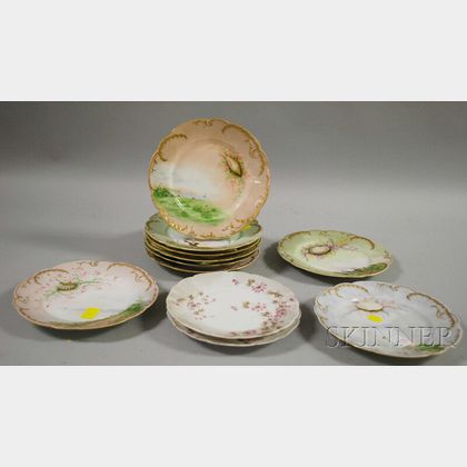 Thirteen-piece Limoges Hand-painted Seashell-decorated Porcelain Seafood Set