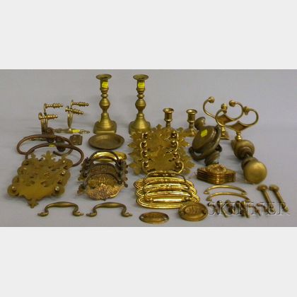 Group of Decorative Brass Items, Hardware, and Drawer Pulls