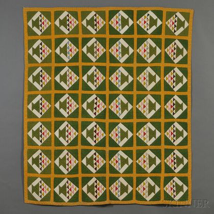 Pieced Cotton Basket Pattern Quilt