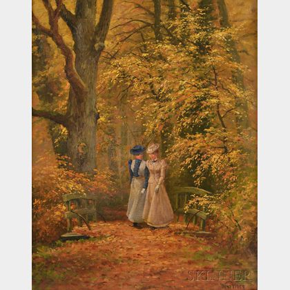 Willem Van Der Worp (Dutch, 1803-1878) Friends on a Woodland Stroll