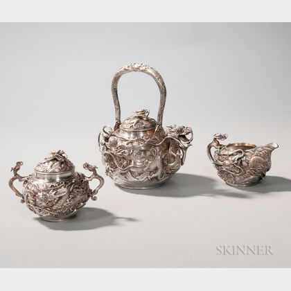 Three-piece Meiji Period Silver Tea Service