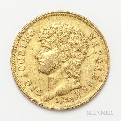 1813 Italian States Joachim Murat 40 Lire Gold Coin. Estimate $500-700
