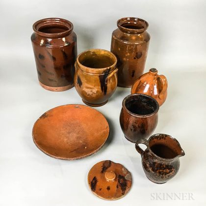 Seven Pieces of Redware Pottery Tableware