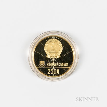 1980 Chinese Lake Placid Winter Olympics Alpine Skiing 250 Yuan Proof Gold Coin. Estimate $400-600
