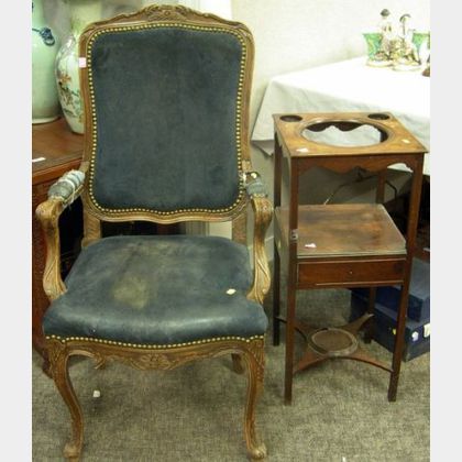 Louis XV Style Beechwood Open Armchair and a Victorian Mahogany Washstand