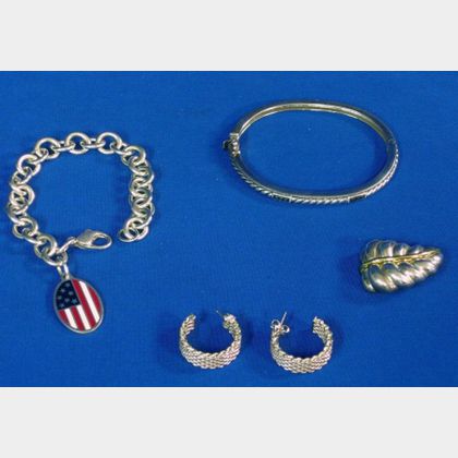Tiffany & Co. Sterling Silver Mesh Hoop Earrings and U.S. Flag Charm Bracelet