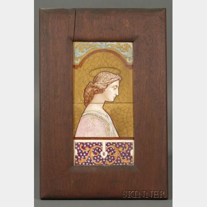 Mahogany Framed James Callowhill Hand-painted Portrait of Gabrielle on Tiles