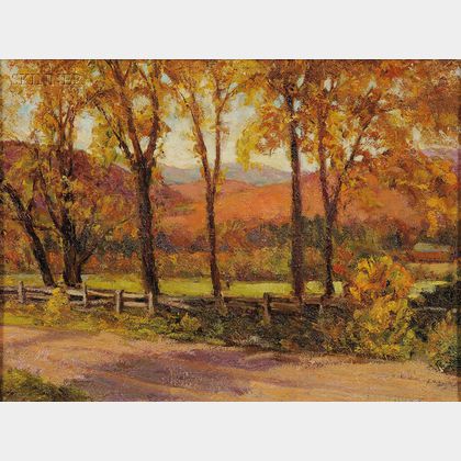 Lot of Two Landscapes: Jean Paul Gruet (American, 20th Century),Autumn Lane