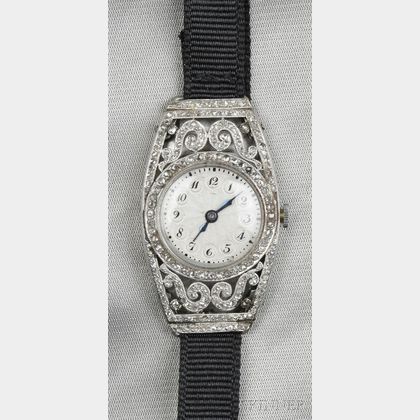 Art Deco 18kt White Gold and Diamond Wristwatch