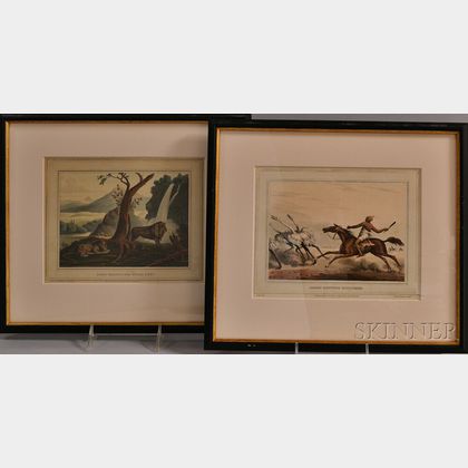 Two Framed Book Plates from Arabs Hunting Ostriches and Lions Waiting For Their Prey 