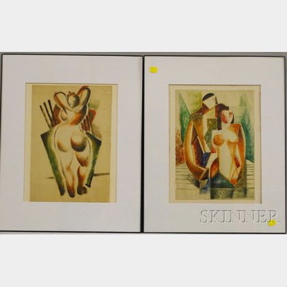 American School, 20th Century Two Cubist Portrait Nudes