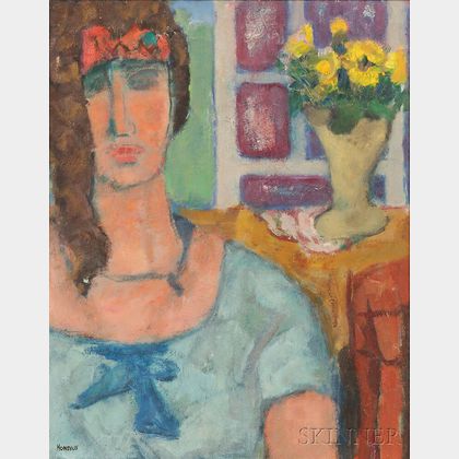 Gerrit Hondius (Dutch/American, 1891-1970) Woman in Blue with Flowers
