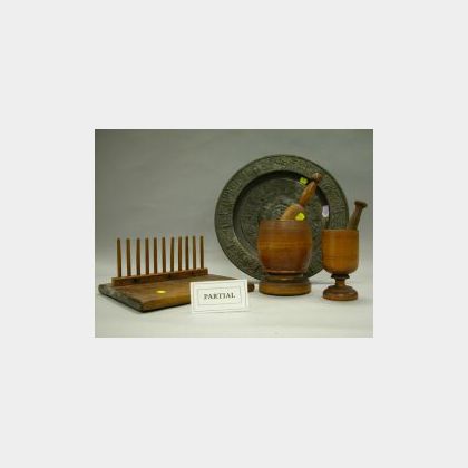 Group of Wooden Kitchenware and Four Baskets. 