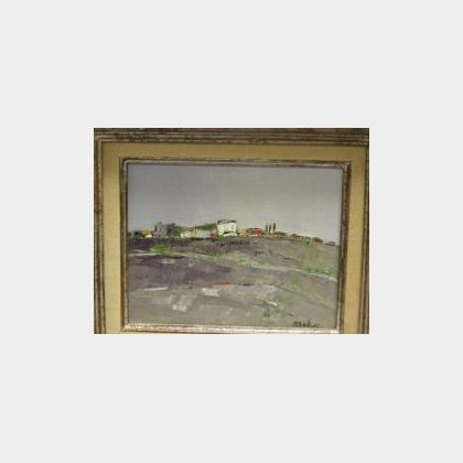 Framed Oil of a Hillside Village