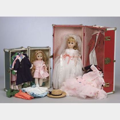 Two Madame Alexander Dolls with Wardrobes