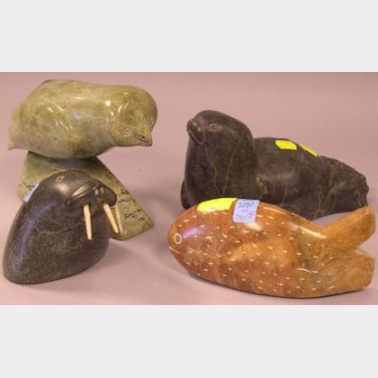Four Inuit Carved Soapstone Figures