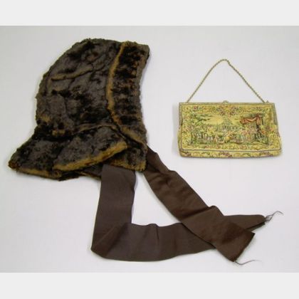 Austrian Petit-point Purse and a Victorian Brown Embroidered Silk Lined Beaver Bonne . 