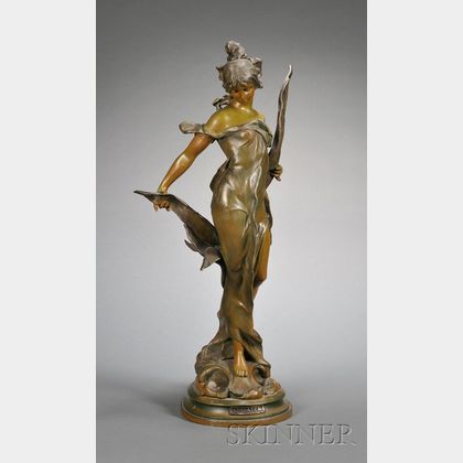 Art Nouveau Patinated Metal Figure of a Nymph, "Galatea,"