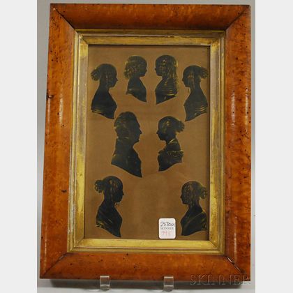 Framed Silhouette Portraits of Eight Family Members