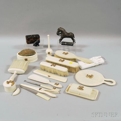 Fourteen-piece Victorian Ivory Dresser Set and Four Small Asian Items