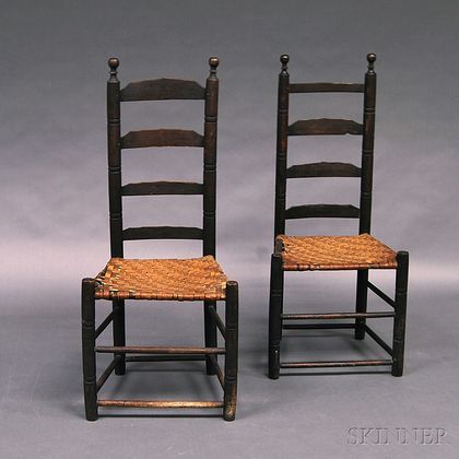 Pair of Black-painted Ladder-back Side Chairs