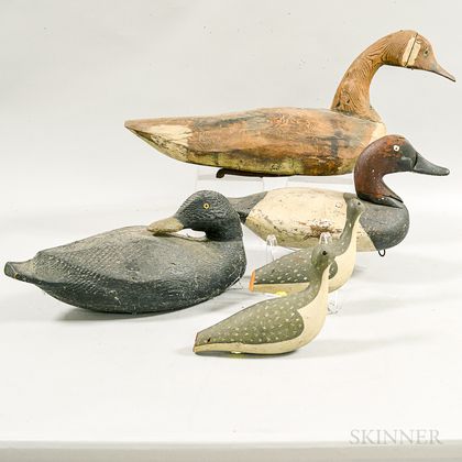 Five Carved and Painted Wood Decoys and Shorebirds